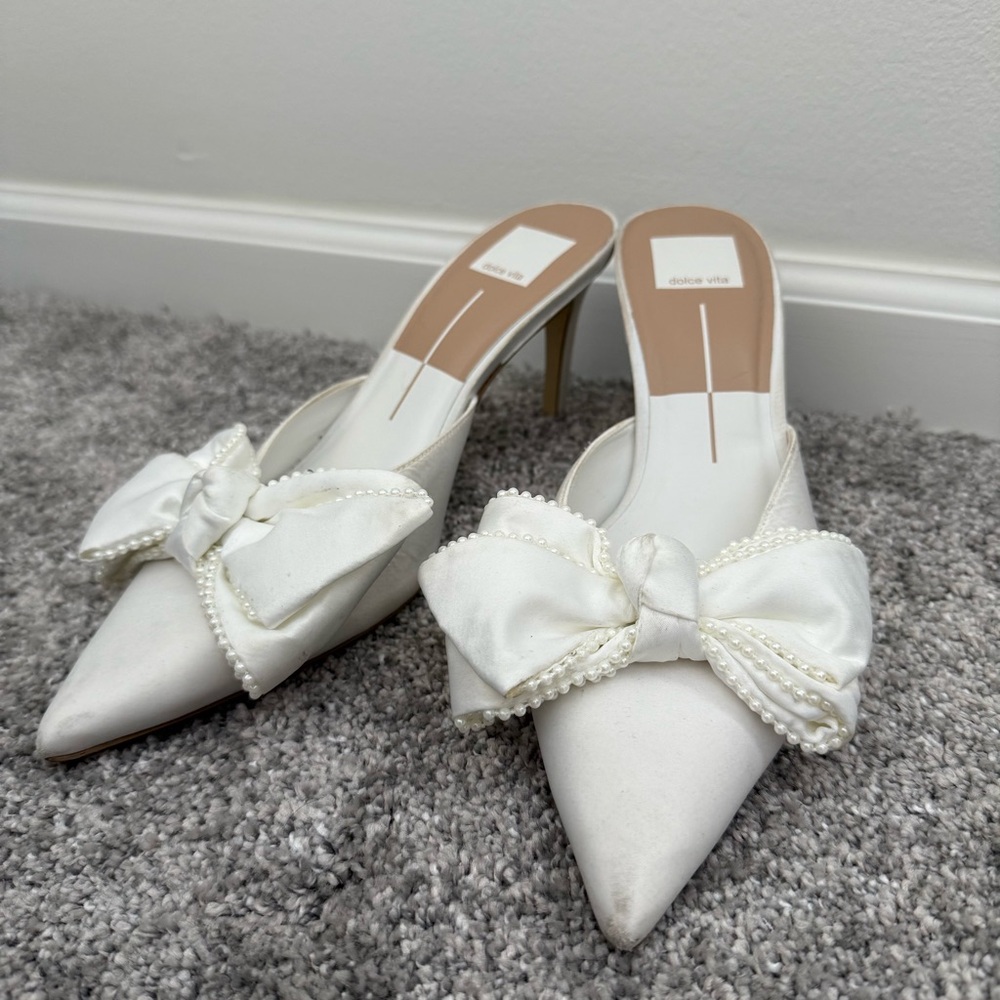 Dolce Vita White Heeled Mules with Bow
